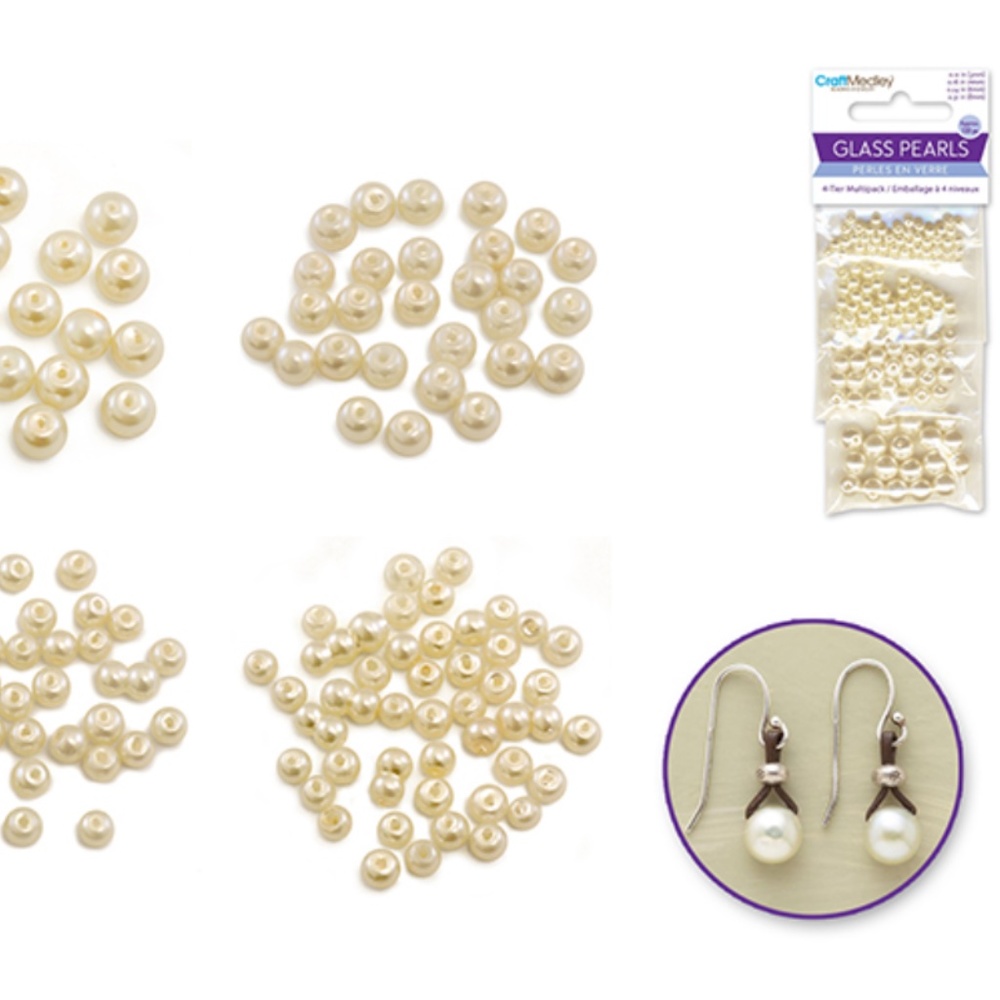 🆕 NEW Pearl Beads: 3/4/6/8mm Glass Fired Pearls Asst A) Pearl Ivory